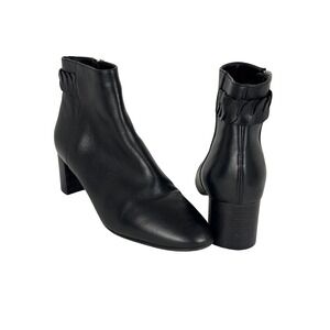 Aquatalia Womens Black Leather Braided Heel Ankle Boots Made in Italy Size 9.5M